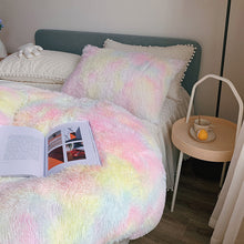 Load image into Gallery viewer, Fluffy Faux Mink &amp; Velvet Fleece Quilt Cover Set - Soft Rainbow