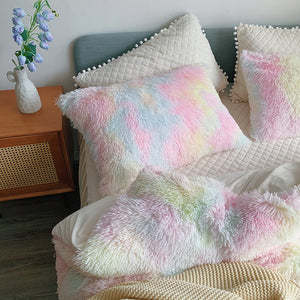 Fluffy Faux Mink & Velvet Fleece Quilt Cover Set - Soft Rainbow
