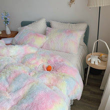 Load image into Gallery viewer, Fluffy Faux Mink &amp; Velvet Fleece Quilt Cover Set - Soft Rainbow