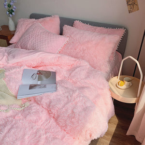 Fluffy Faux Mink & Velvet Fleece Quilt Cover Set - Soft Pink