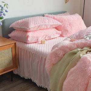 Fluffy Faux Mink & Velvet Fleece Quilt Cover Set - Soft Pink
