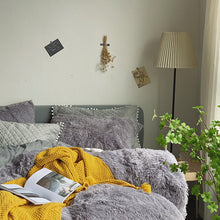 Load image into Gallery viewer, Fluffy Faux Mink &amp; Velvet Fleece Quilt Cover Set - Soft Grey
