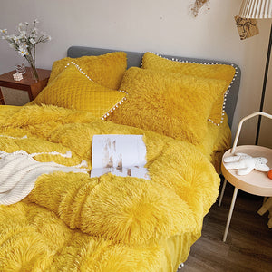 Fluffy Faux Mink & Velvet Fleece Quilt Cover Set  - Soft Yellow