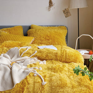 Fluffy Faux Mink & Velvet Fleece Quilt Cover Set  - Soft Yellow