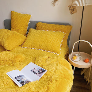 Fluffy Faux Mink & Velvet Fleece Quilt Cover Set  - Soft Yellow