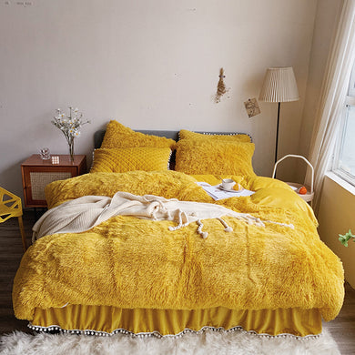 Fluffy Faux Mink & Velvet Fleece Quilt Cover Set  - Soft Yellow