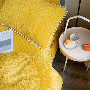 Fluffy Faux Mink & Velvet Fleece Quilt Cover Set  - Soft Yellow