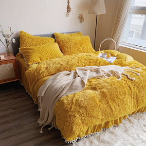 Fluffy Faux Mink & Velvet Fleece Quilt Cover Set  - Soft Yellow