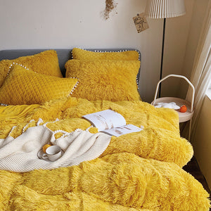 Fluffy Faux Mink & Velvet Fleece Quilt Cover Set  - Soft Yellow