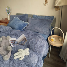 Load image into Gallery viewer, Fluffy Faux Mink &amp; Velvet Fleece Quilt Cover Set - Soft Blue