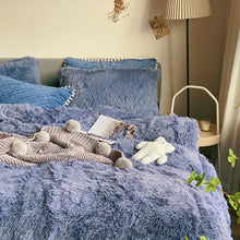 Load image into Gallery viewer, Fluffy Faux Mink &amp; Velvet Fleece Quilt Cover Set - Soft Blue