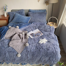 Load image into Gallery viewer, Fluffy Faux Mink &amp; Velvet Fleece Quilt Cover Set - Soft Blue