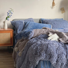 Load image into Gallery viewer, Fluffy Faux Mink &amp; Velvet Fleece Quilt Cover Set - Soft Blue