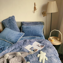 Load image into Gallery viewer, Fluffy Faux Mink &amp; Velvet Fleece Quilt Cover Set - Soft Blue