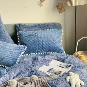 Fluffy Faux Mink & Velvet Fleece Quilt Cover Set - Soft Blue