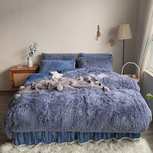 Fluffy Faux Mink & Velvet Fleece Quilt Cover Set - Soft Blue
