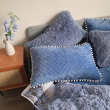 Load image into Gallery viewer, Fluffy Faux Mink &amp; Velvet Fleece Quilt Cover Set - Soft Blue