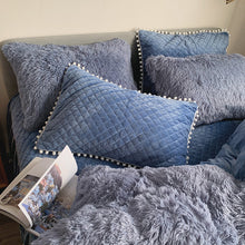 Load image into Gallery viewer, Fluffy Faux Mink &amp; Velvet Fleece Quilt Cover Set - Soft Blue