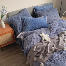 Load image into Gallery viewer, Fluffy Faux Mink &amp; Velvet Fleece Quilt Cover Set - Soft Blue