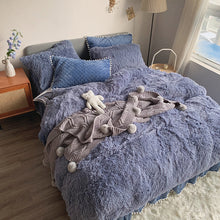 Load image into Gallery viewer, Fluffy Faux Mink &amp; Velvet Fleece Quilt Cover Set - Soft Blue