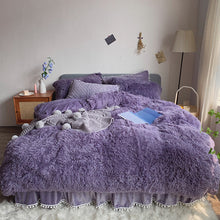 Load image into Gallery viewer, Fluffy Faux Mink &amp; Velvet Fleece Quilt Cover Set - Soft Grey Purple