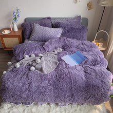 Load image into Gallery viewer, Fluffy Faux Mink &amp; Velvet Fleece Quilt Cover Set - Soft Grey Purple