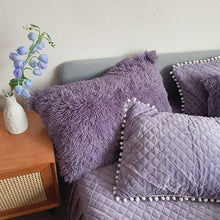 Load image into Gallery viewer, Fluffy Faux Mink &amp; Velvet Fleece Quilt Cover Set - Soft Grey Purple