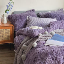 Load image into Gallery viewer, Fluffy Faux Mink &amp; Velvet Fleece Quilt Cover Set - Soft Grey Purple