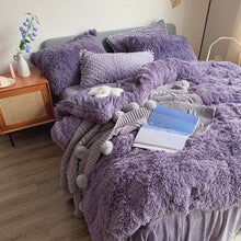 Load image into Gallery viewer, Fluffy Faux Mink &amp; Velvet Fleece Quilt Cover Set - Soft Grey Purple
