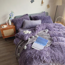 Load image into Gallery viewer, Fluffy Faux Mink &amp; Velvet Fleece Quilt Cover Set - Soft Grey Purple