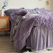 Load image into Gallery viewer, Fluffy Faux Mink &amp; Velvet Fleece Quilt Cover Set - Soft Grey Purple