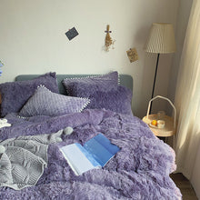 Load image into Gallery viewer, Fluffy Faux Mink &amp; Velvet Fleece Quilt Cover Set - Soft Grey Purple