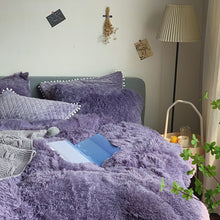 Load image into Gallery viewer, Fluffy Faux Mink &amp; Velvet Fleece Quilt Cover Set - Soft Grey Purple