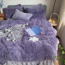 Load image into Gallery viewer, Fluffy Faux Mink &amp; Velvet Fleece Quilt Cover Set - Soft Grey Purple