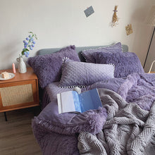 Load image into Gallery viewer, Fluffy Faux Mink &amp; Velvet Fleece Quilt Cover Set - Soft Grey Purple
