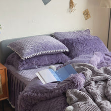 Load image into Gallery viewer, Fluffy Faux Mink &amp; Velvet Fleece Quilt Cover Set - Soft Grey Purple