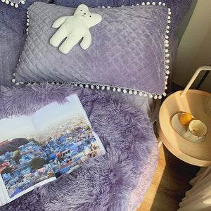 Fluffy Faux Mink & Velvet Fleece Quilt Cover Set - Soft Grey Purple