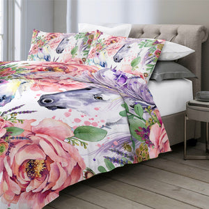 Customised Rose Unicorn Quilt Cover Set
