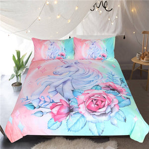 Customised Rose Unicorn Quilt Cover Set