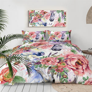 Customised Rose Unicorn Quilt Cover Set