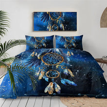 Load image into Gallery viewer, Mandala Quilt Cover Set - Blue Dreamcatcher