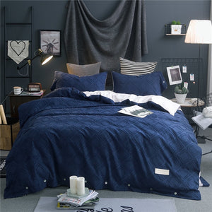 Luxury 100% Cotton Clipping Diamond 4pcs Bedding Set -  Navy