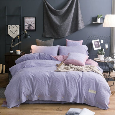 Luxury 100% Cotton Clipping Diamond 4pcs Bedding Set - Violet Pink