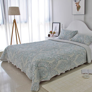 Bedspread Set 3pcs Blue retro paisley