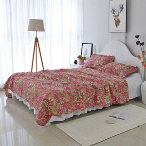 Bedspread Set 3pcs Wood lily red