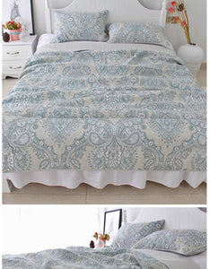 Bedspread Set 3pcs Blue retro paisley