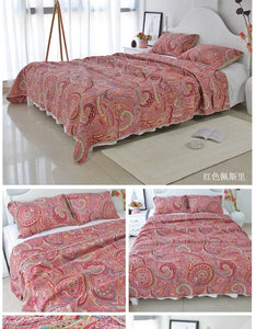 Bedspread Set 3pcs Red paisley