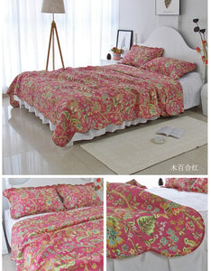 Bedspread Set 3pcs Wood lily red