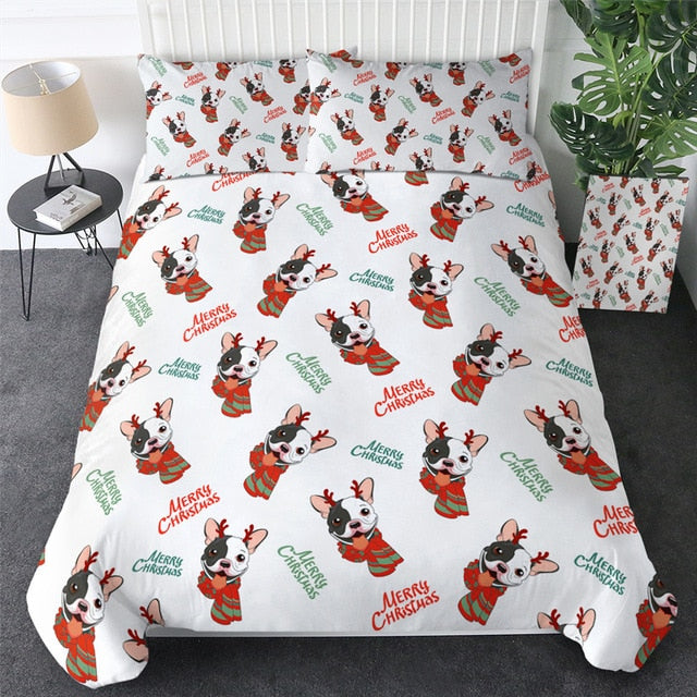 Bulldog Xmas Quilt Cover Set - Merry Christmas