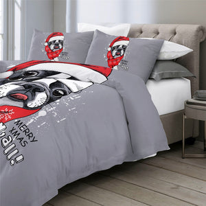 Bulldog Xmas Quilt Cover Set - Merry Christmas